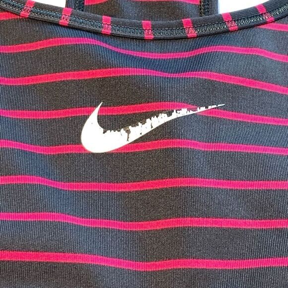 Nike Dri Fit Stripe Swoosh Activewear Racerback Sports Bra Black & Red Small - Picture 3 of 6